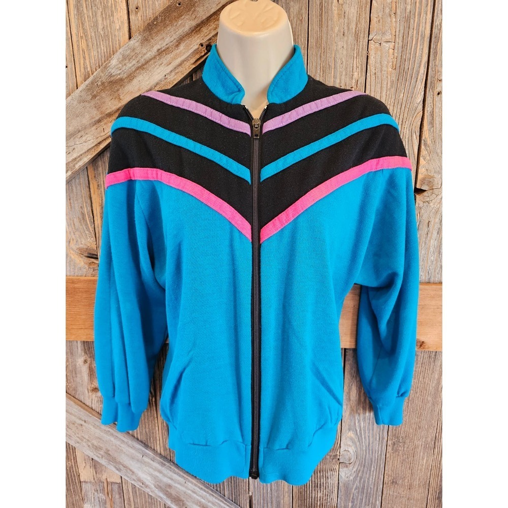 Vintage Abby Sportswear made in USA bright 3/4 sleeve retro 90s Small ^